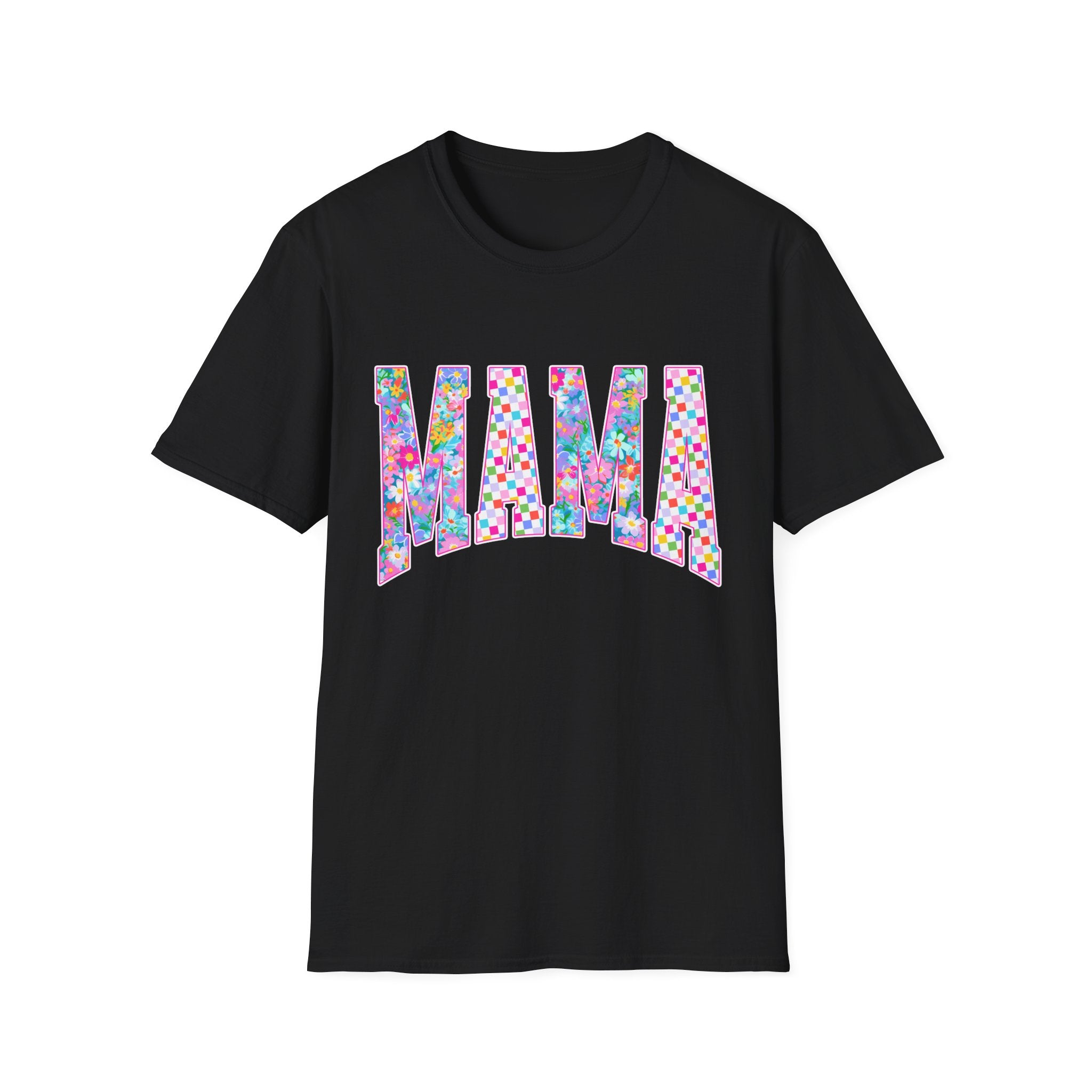 Mama Floral Pattern T-Shirt — Colorful ‘MAMA’ Lettering Tee for Moms, Mother’s Day Gift