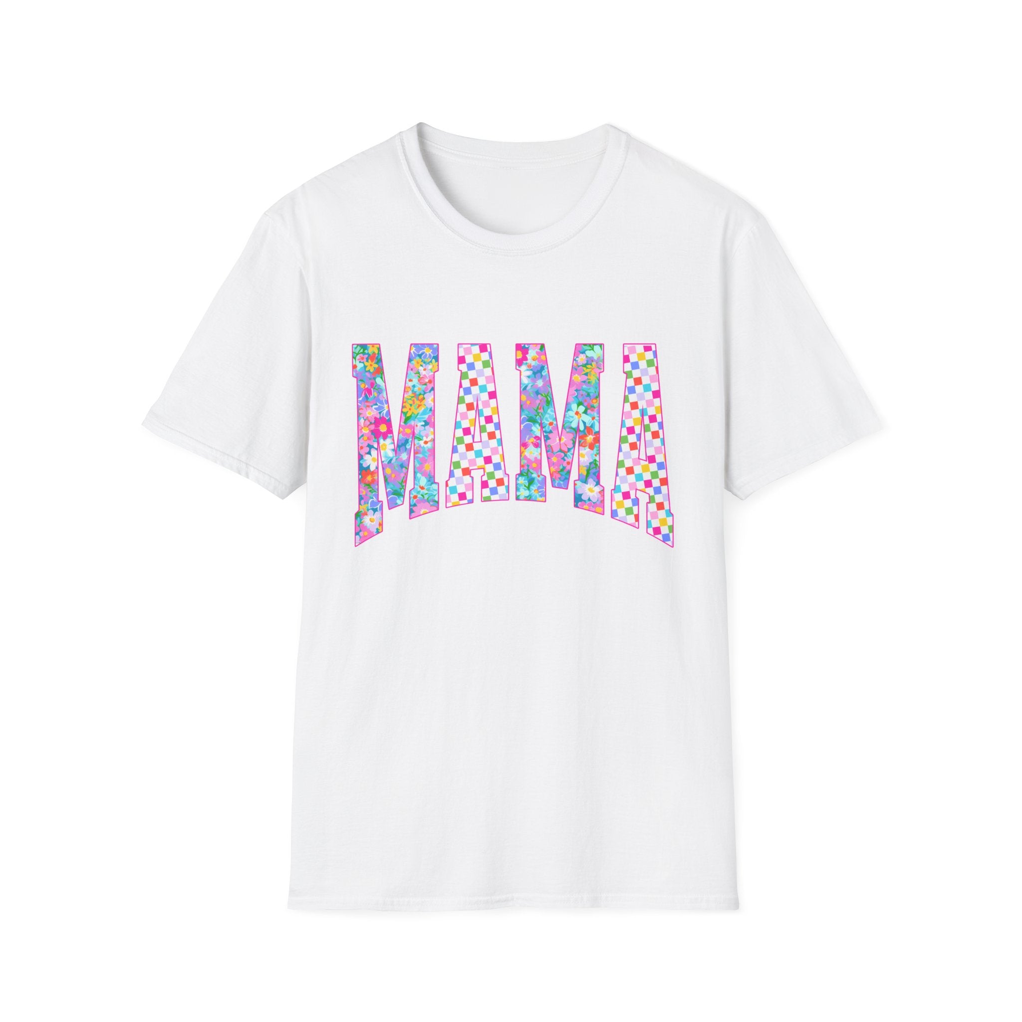 Mama Floral Pattern T-Shirt — Colorful ‘MAMA’ Lettering Tee for Moms, Mother’s Day Gift