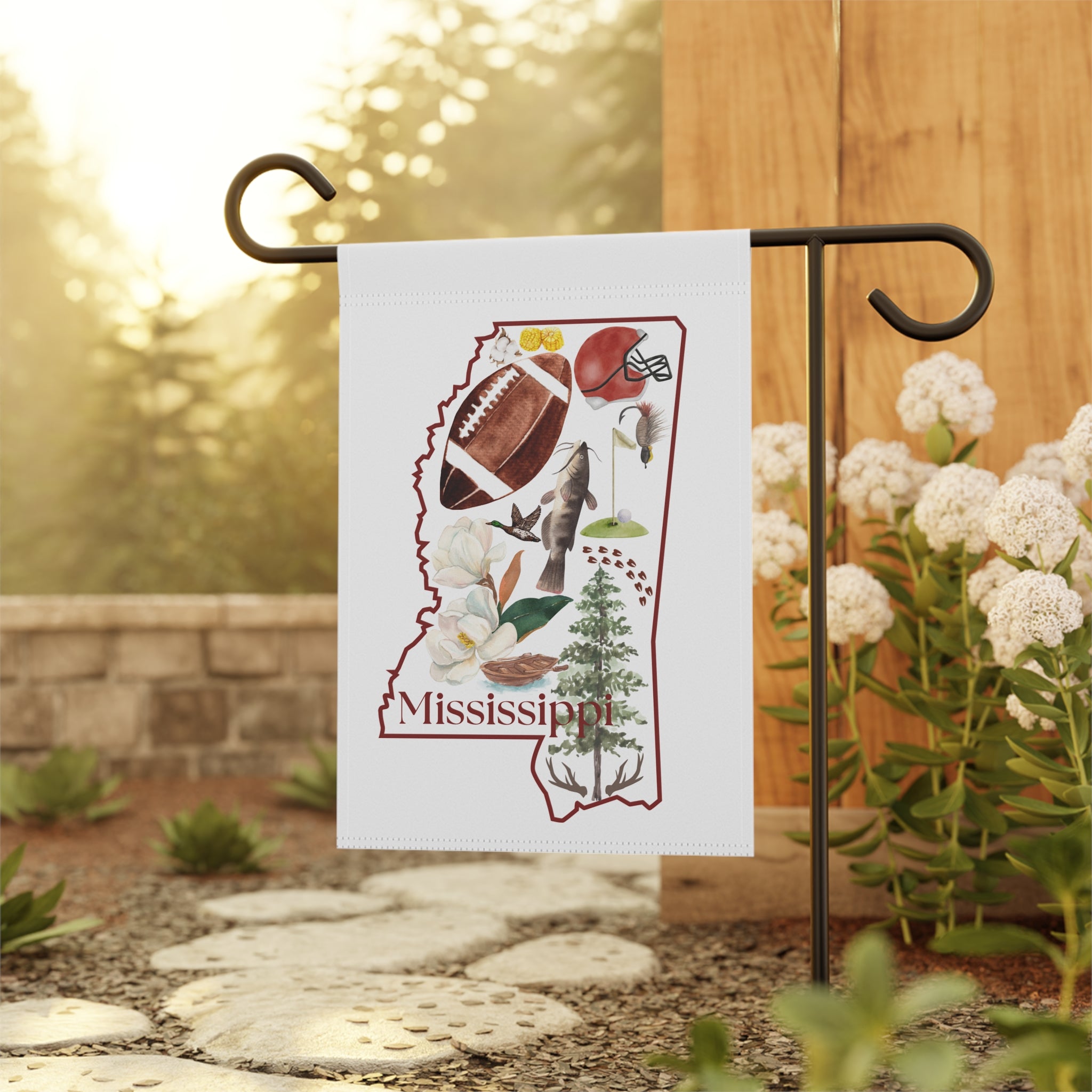 Mississippi State Shape Garden Flag – Magnolia, Football & Local Icons House Banner