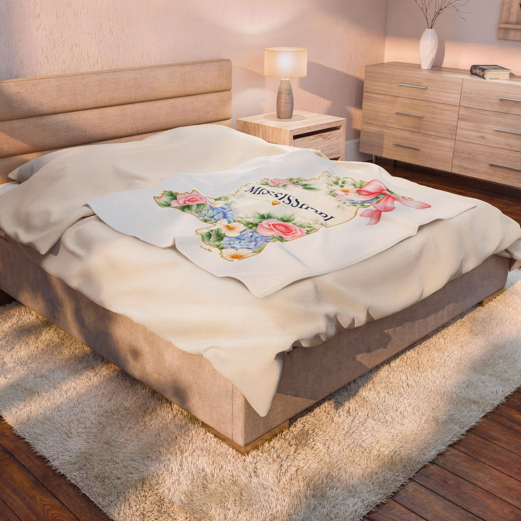 Mississippi Floral State Map Velveteen Plush Blanket – Southern Home Gift