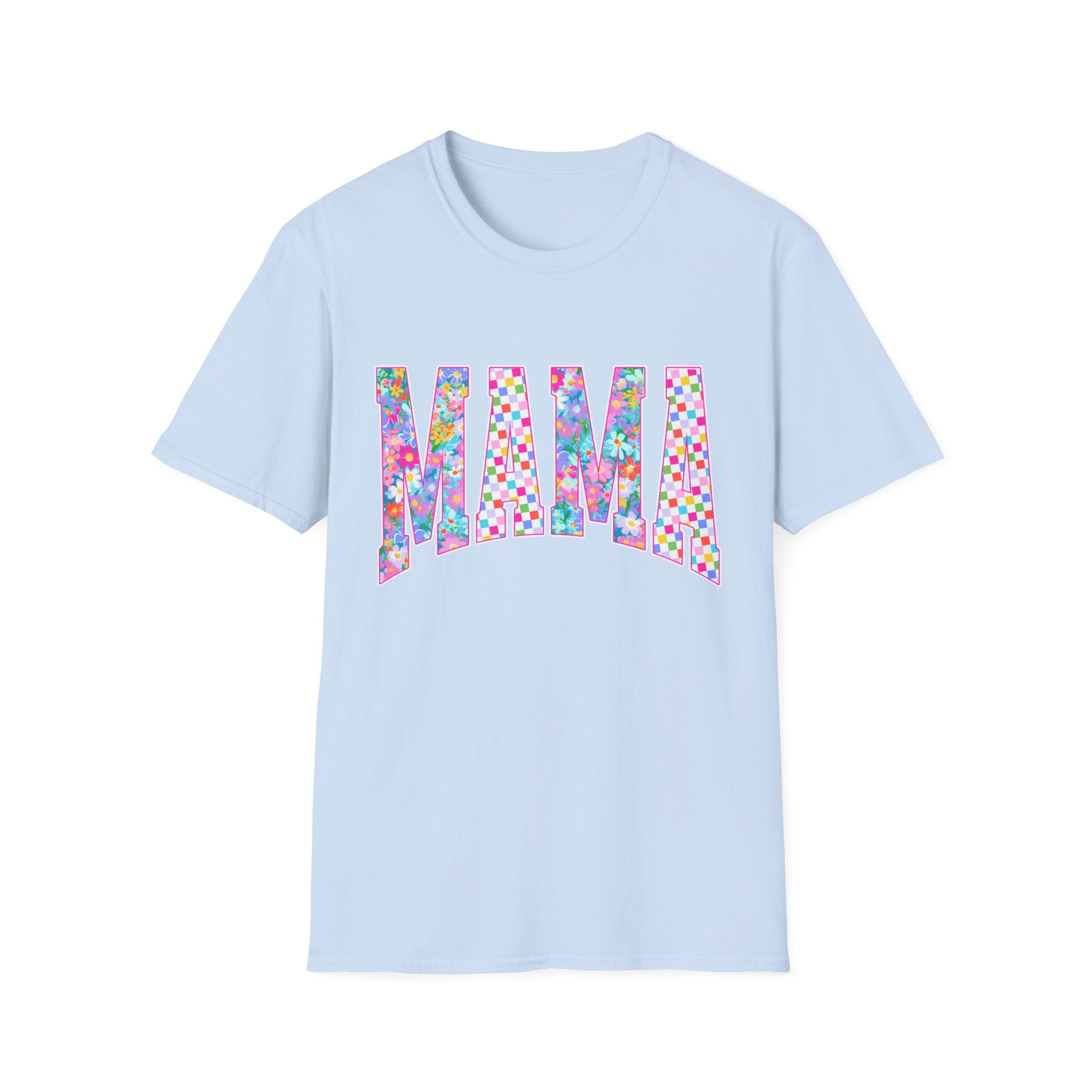 Mama Floral Pattern T-Shirt — Colorful ‘MAMA’ Lettering Tee for Moms, Mother’s Day Gift
