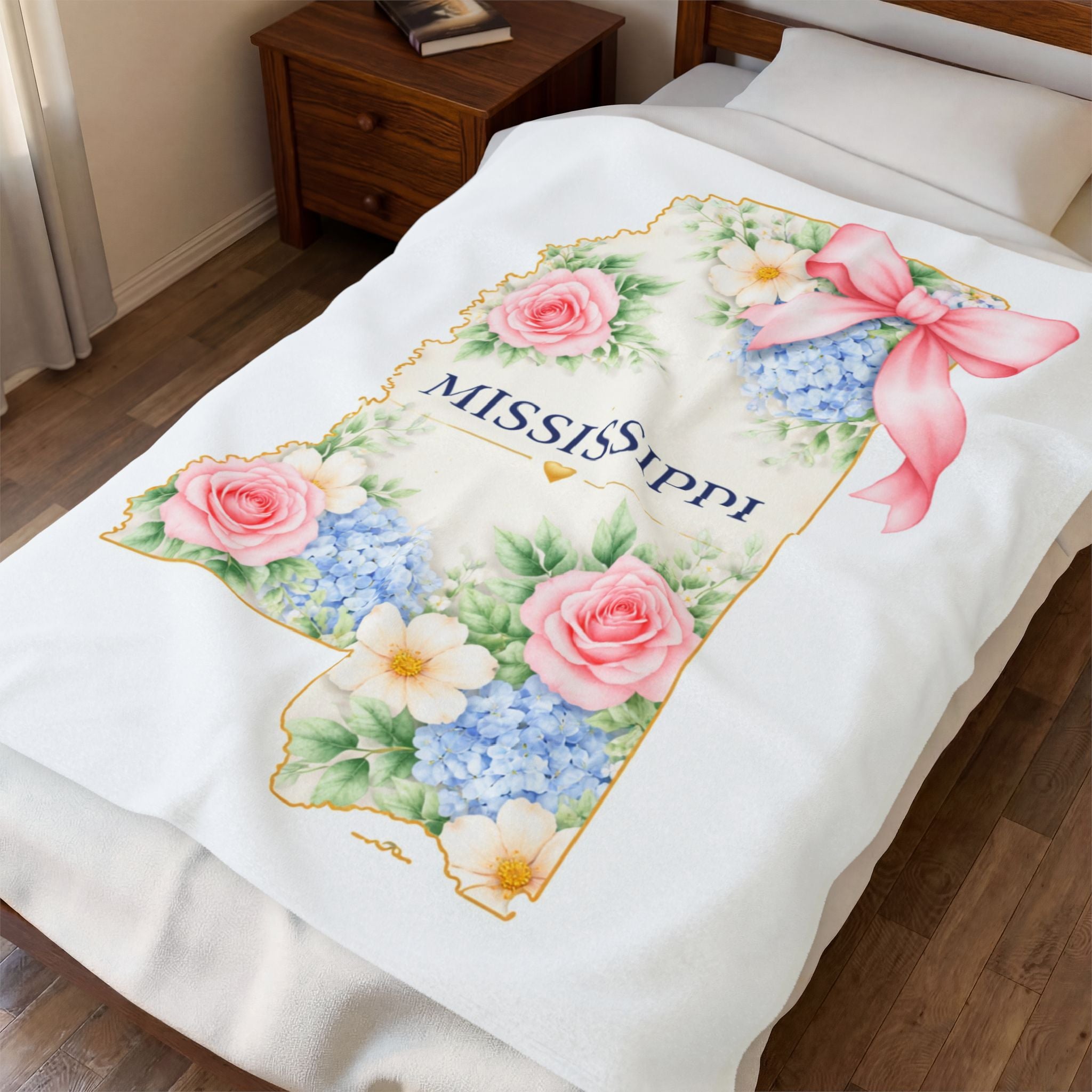 Mississippi Floral State Map Velveteen Plush Blanket – Southern Home Gift