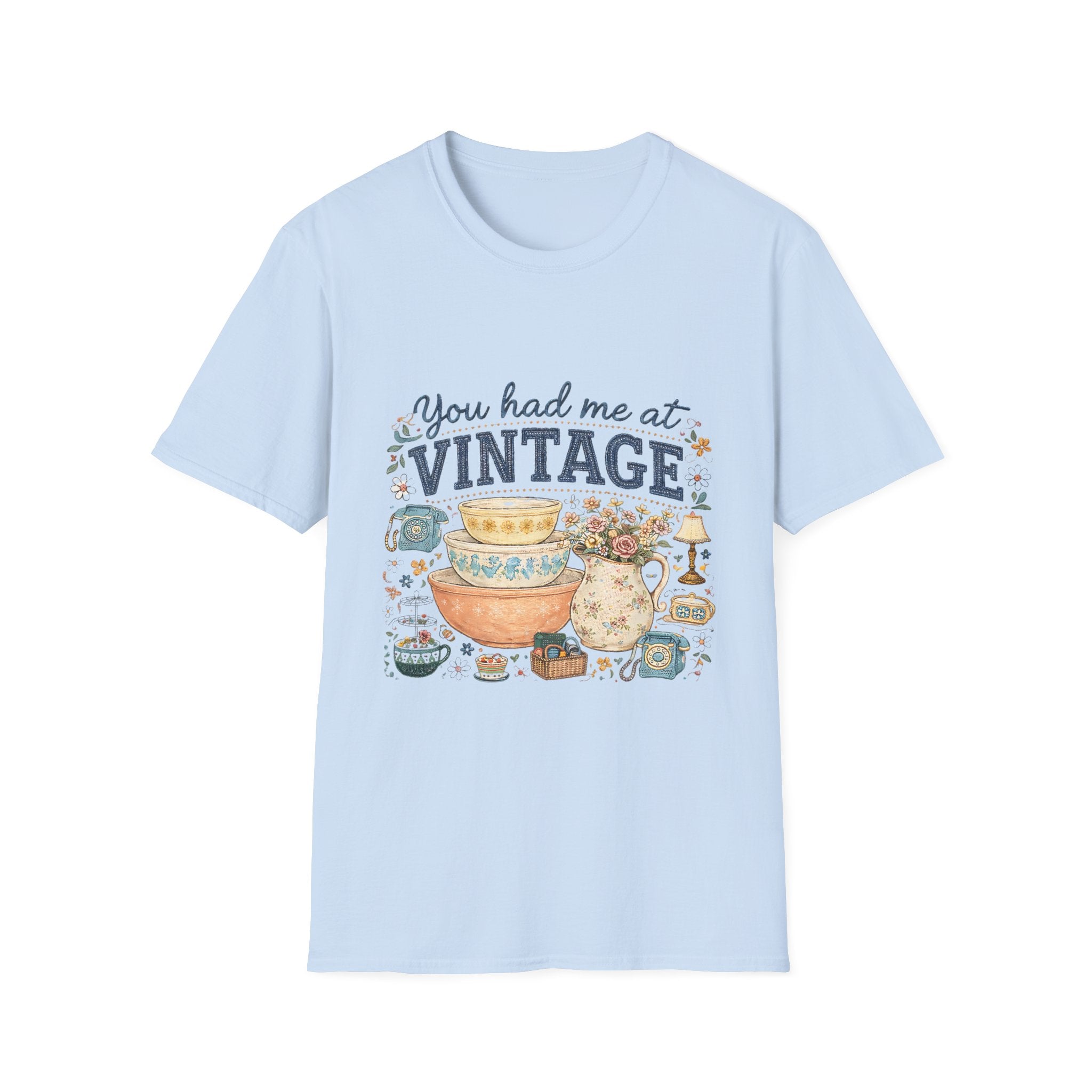Vintage Lover T‑Shirt – "You Had Me at Vintage" Retro Tea & Antiques Graphic