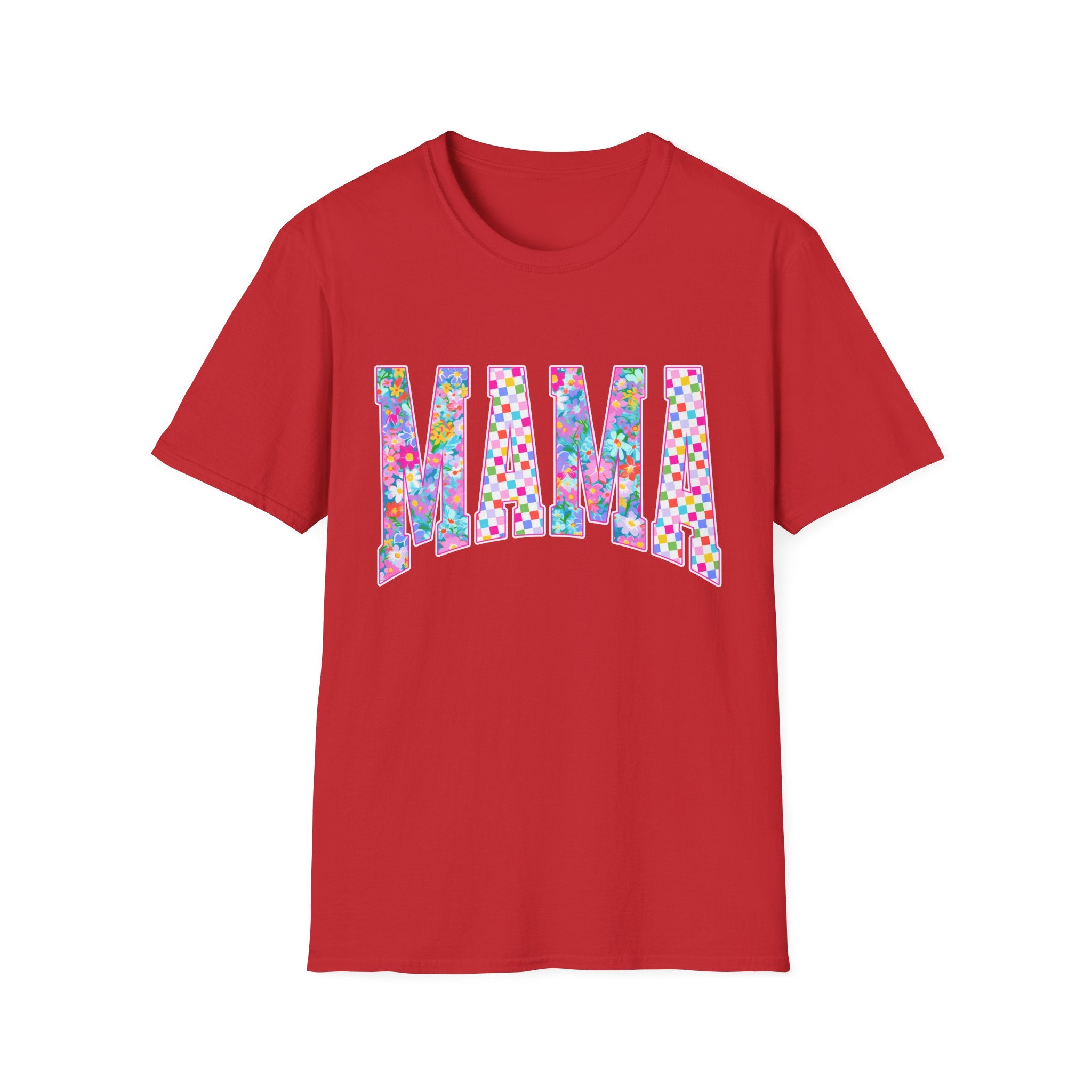 Mama Floral Pattern T-Shirt — Colorful ‘MAMA’ Lettering Tee for Moms, Mother’s Day Gift