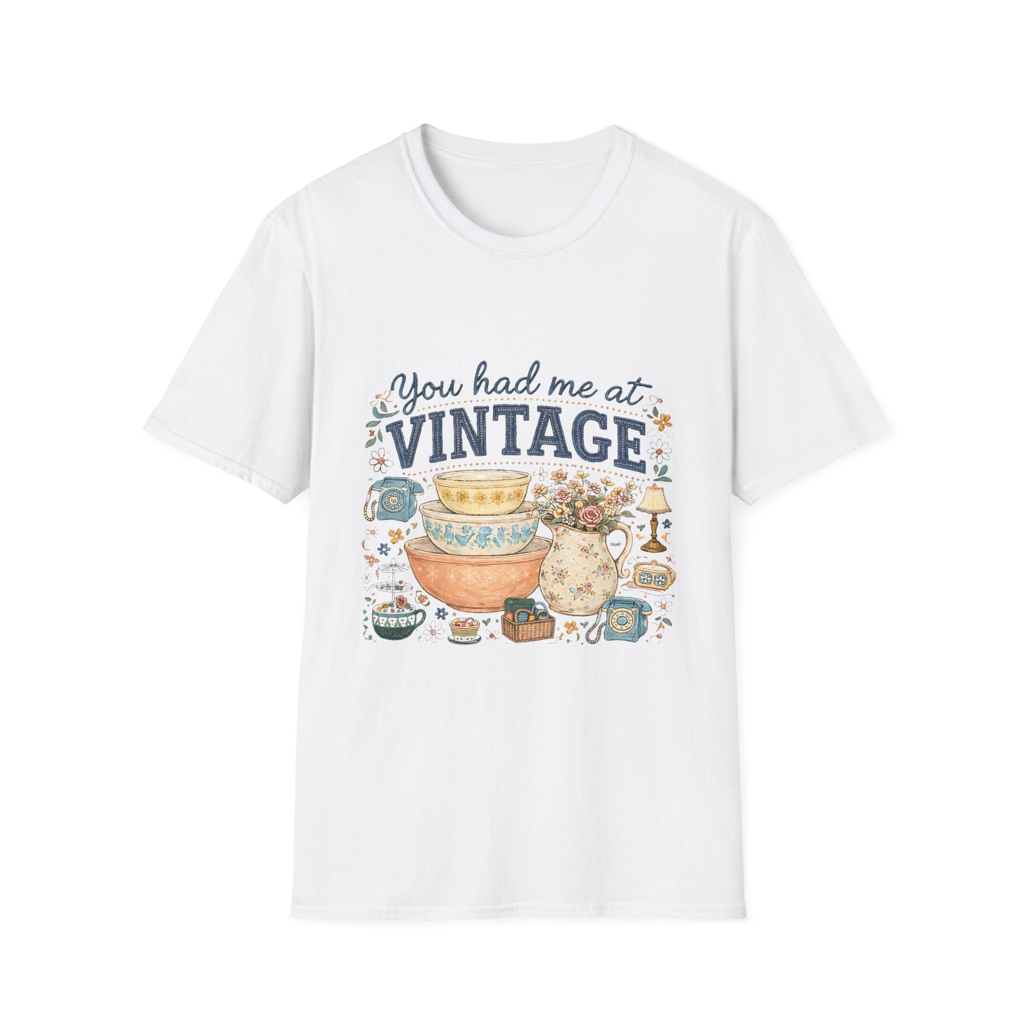Vintage Lover T‑Shirt – "You Had Me at Vintage" Retro Tea & Antiques Graphic