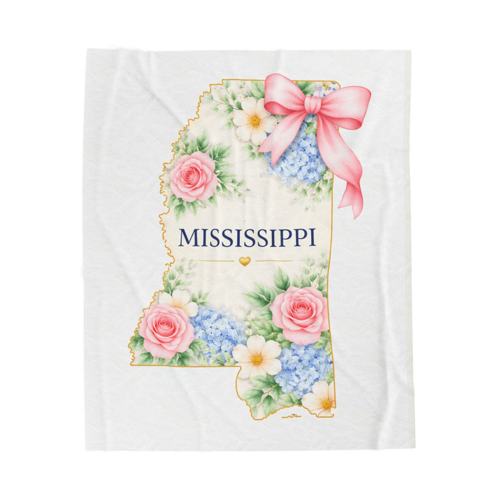Mississippi Floral State Map Velveteen Plush Blanket – Southern Home Gift
