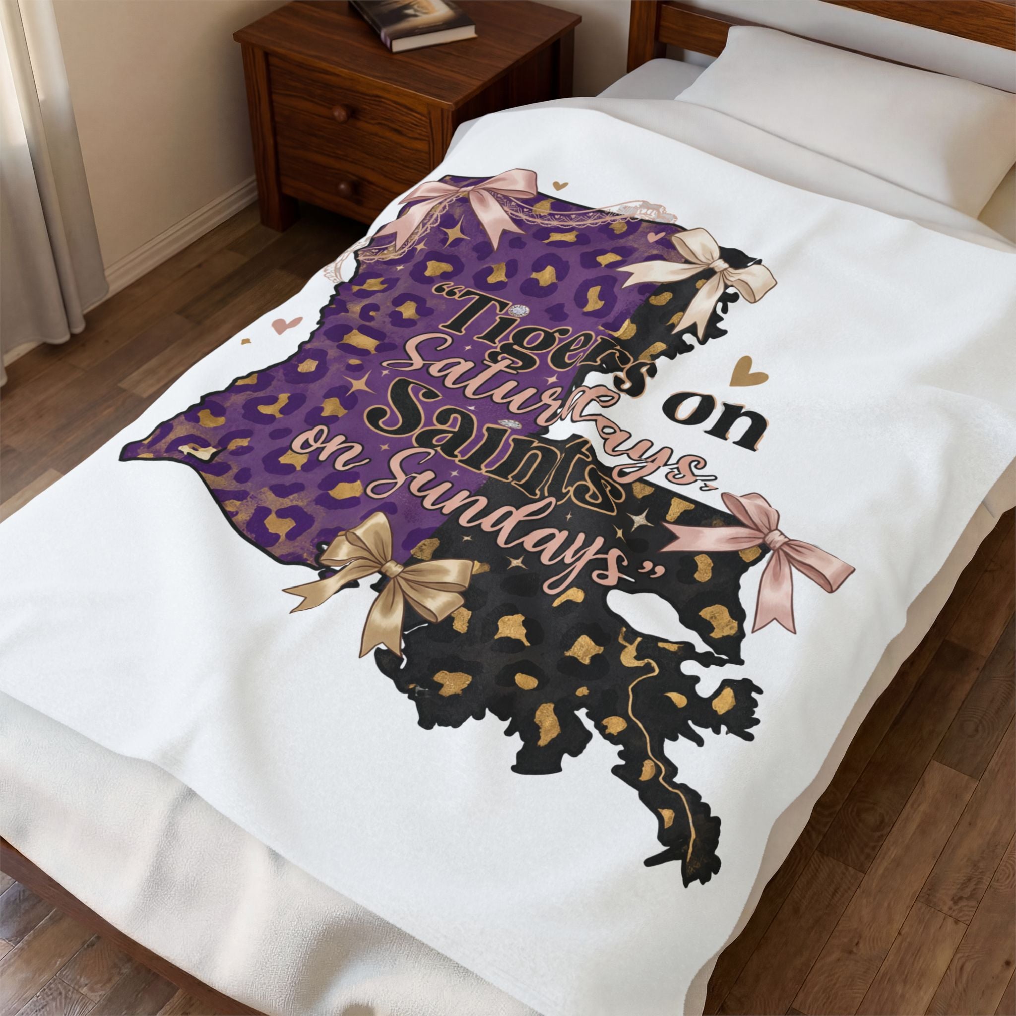 "Tigers on Saturdays, Saints on Sundays" Purple Leopard Louisiana Throw