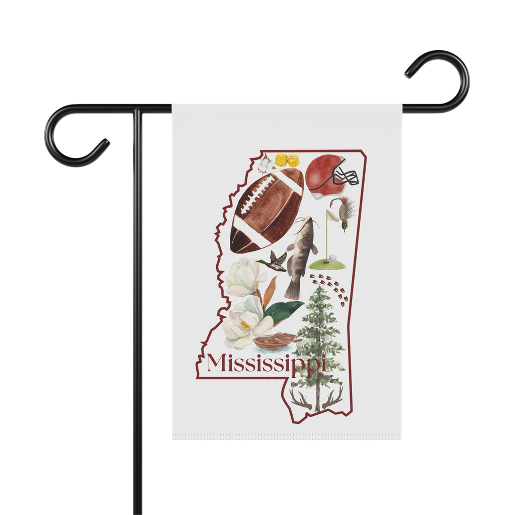 Mississippi State Shape Garden Flag – Magnolia, Football & Local Icons House Banner