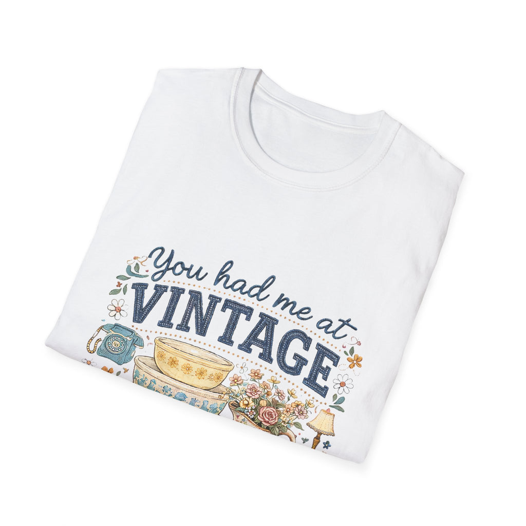 Vintage Lover T‑Shirt – "You Had Me at Vintage" Retro Tea & Antiques Graphic