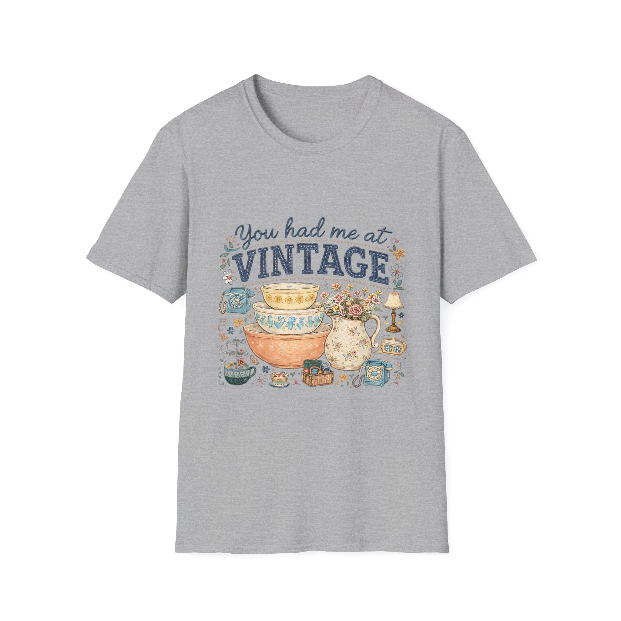 Vintage Lover T‑Shirt – "You Had Me at Vintage" Retro Tea & Antiques Graphic
