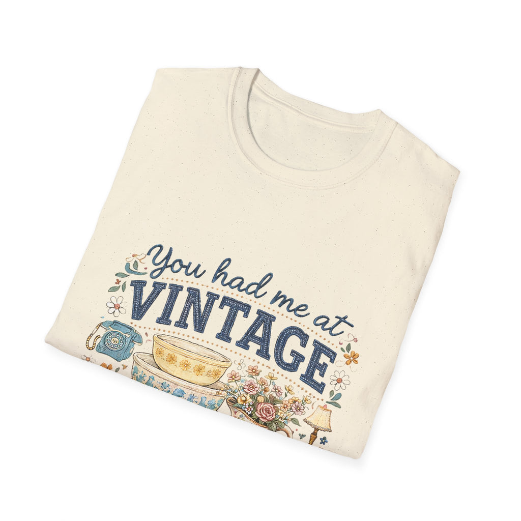 Vintage Lover T‑Shirt – "You Had Me at Vintage" Retro Tea & Antiques Graphic